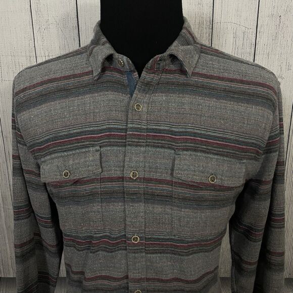 Carbon2Cobalt Men's Large Gray Striped Long Sleeve Button-Front Shirt - Picture 1 of 6